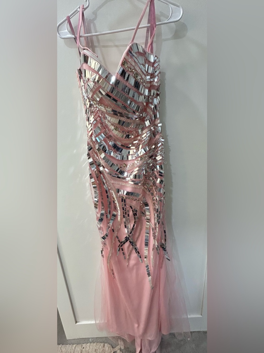 Blush Prom Pink Sequin Formal Dress Size 6 Mermaid Tulle Gown Crystal